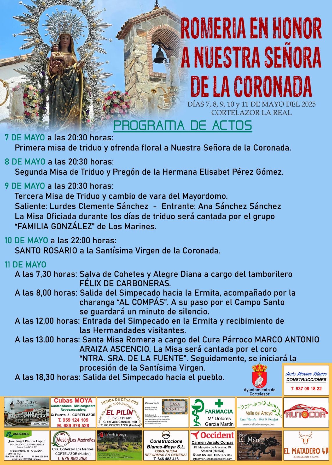 Programacion Romería Nuestra Señora de la Coronada Cortelazor